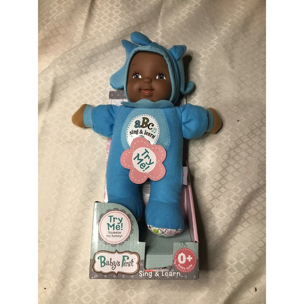 GOLDBERGER Baby's First Sing Learn ABCs & 123s 11" Doll Elephant Dark Skin Blue